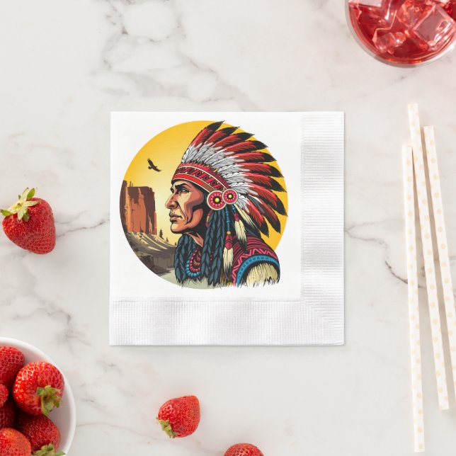 Native American Chief on wild Landscape Sunset Napkin (Insitu)
