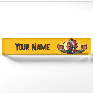 Native American Chief on wild Landscape Sunset Pen Nameplate
