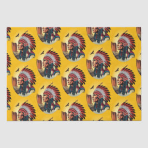 Native American Chief on wild Landscape Sunset Tissue Paper