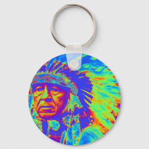 Native American Chief Pop Art Keychain