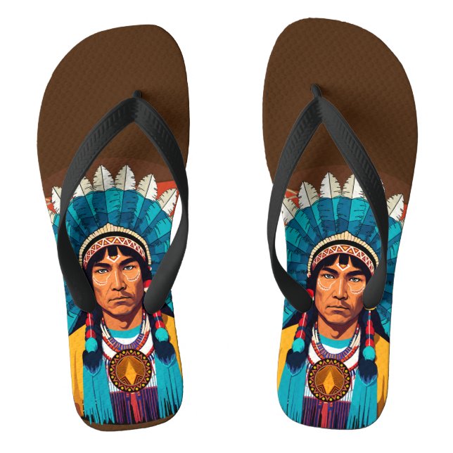 Native American Chief Powerful Portrait Flip Flops (Footbed)