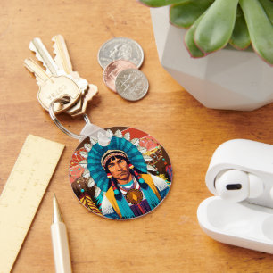 Native American Chief Powerful Portrait Keychain