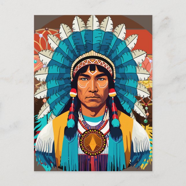 Native American Chief Powerful Portrait Postcard (Front)