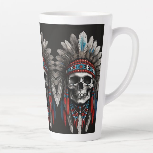 Native American Chief Skull with Headdress Latte Mug (Right)