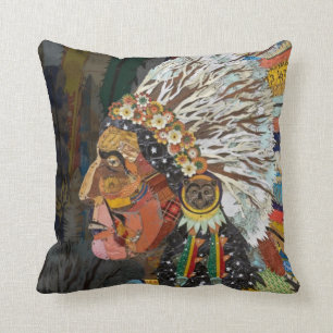 Native American Colourful Headdress Chief Throw Pillow