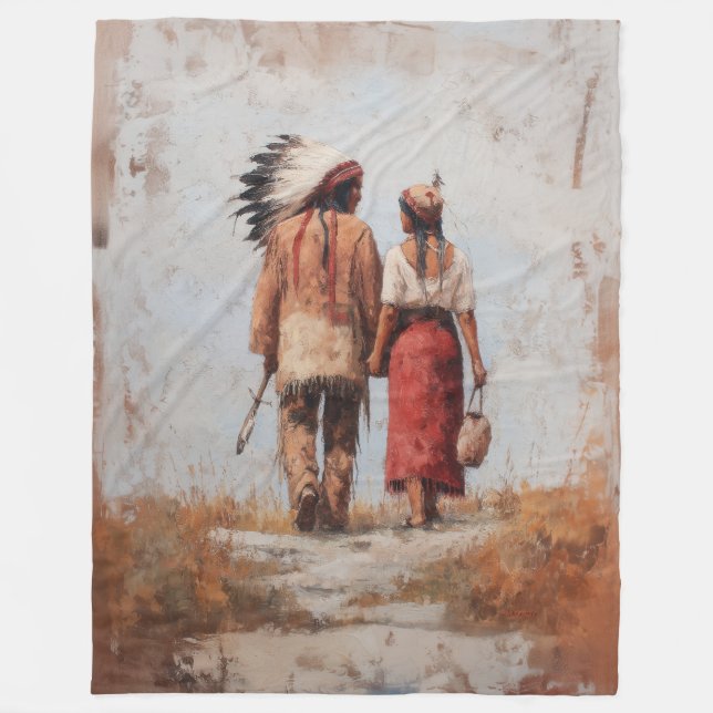 Native American Couple Throw Blanket (Front)