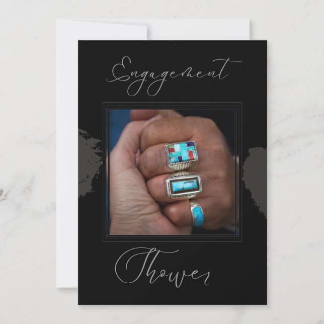 Native American Custom Photo Black Engagement Invitation (Front)