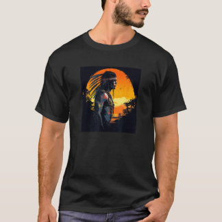 Native American Day Warrior Sunset Retro For Boys T-Shirt