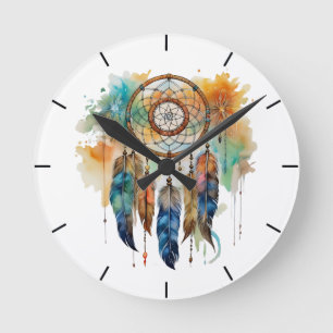 NATIVE AMERICAN DREAM CATCHER ROUND CLOCK