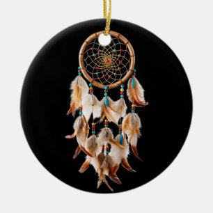 Native American Dreamcatcher Art Magical Feathers Ceramic Ornament