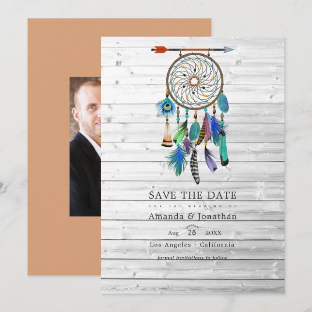 Native American Dreamcatcher Bohemian Wedding Save The Date (Front/Back)