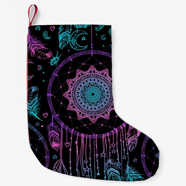 Native American Dreamcatcher Moon Pattern Small Christmas Stocking (Front)