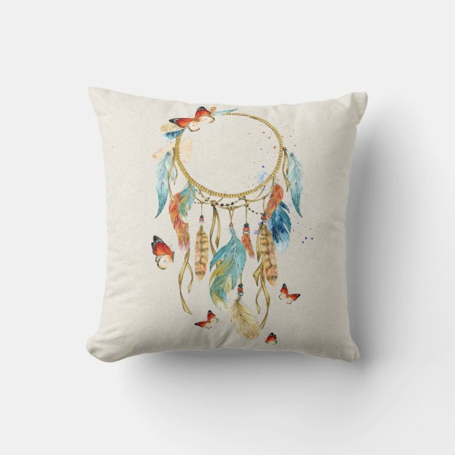 Native American Dreamcatcher Throw Pillow (Front)