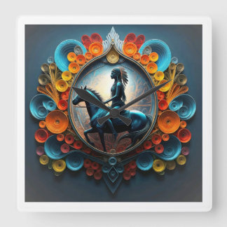 "Native American Dreamscape" Square Wall Clock