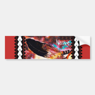 Native American Eagle Feather Colourful Red Auto Bumper Sticker