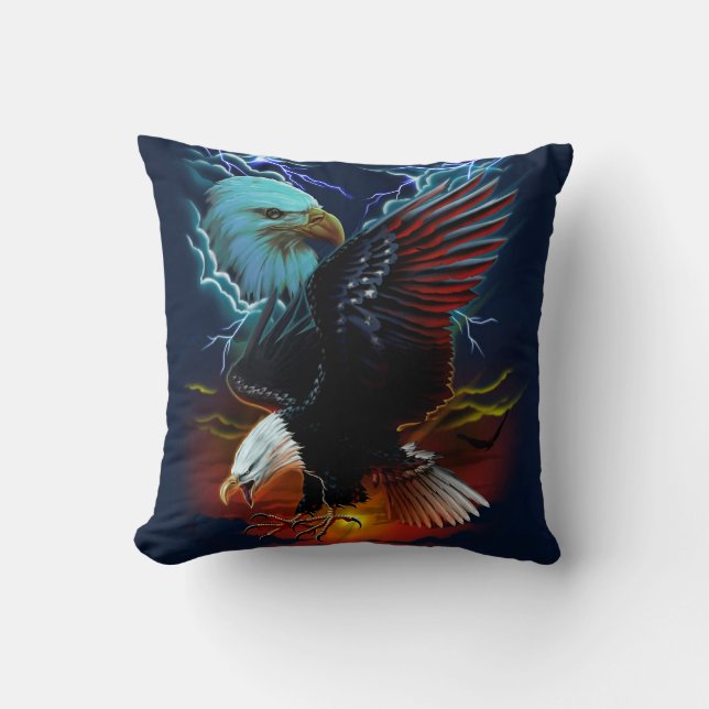Native American Eagle Painting Throw Pillow (Front)