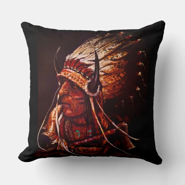 Native American "El Reno Chief" Throw Pillow (Front)