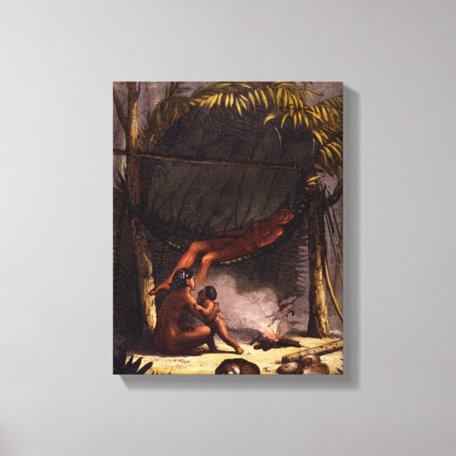 Native American Family under a Leaf Shelter (colou Canvas Print (Front)