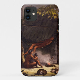 Native American Family under a Leaf Shelter (colou iPhone 11 Case