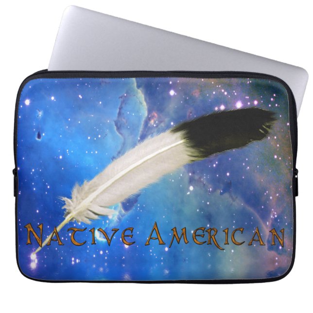 NATIVE AMERICAN Feather Outer-Space Laptop Sleeve (Front)