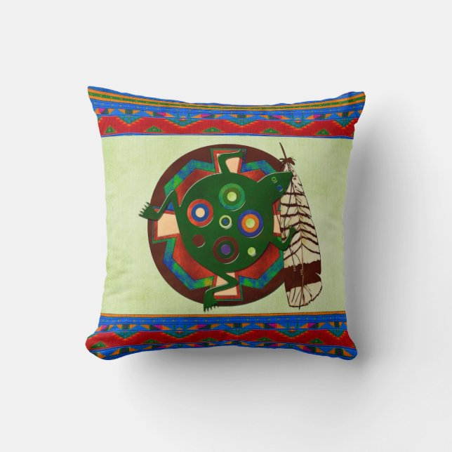 Native American Folk Art Frog Throw Pillow (Front)