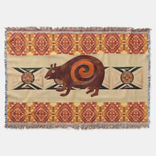 Native American Folk Art Red Bear Throw Blanket (Front)