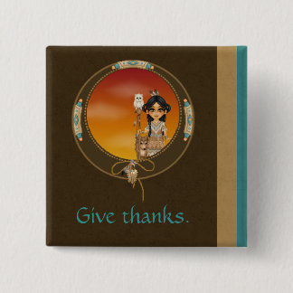 Native American Girl 2 Inch Square Button