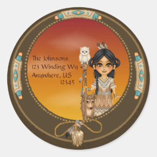 Native American Girl Classic Round Sticker