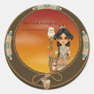 Native American Girl Classic Round Sticker