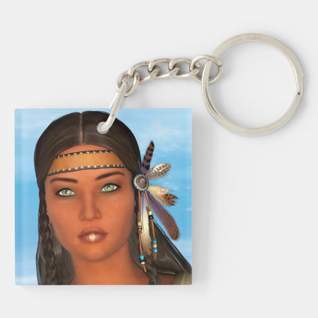 Native American Girl Keychain (Back)