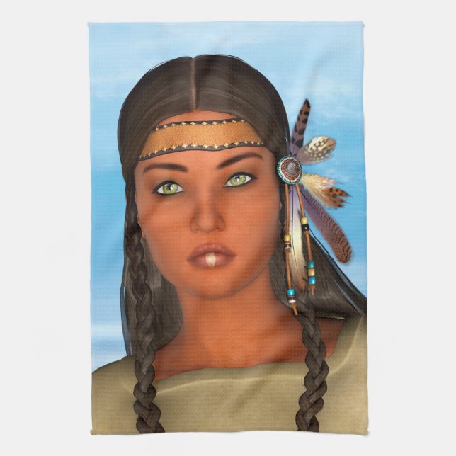 Native American Girl Kitchen Towel (Vertical)