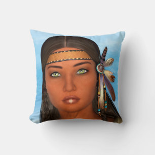 Native American Girl Throw Pillow