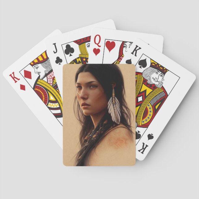 Native American Girl with Feathers Playing Cards (Back)