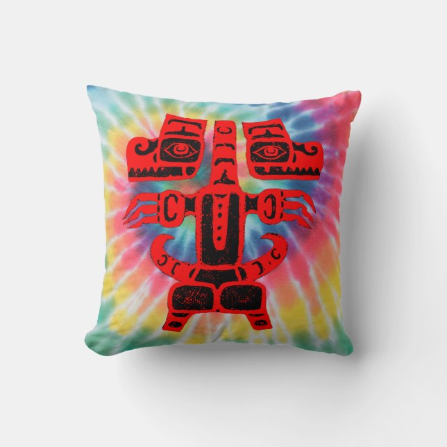 Native American Haida Double Rainbow Bear Tribal Throw Pillow (Front)