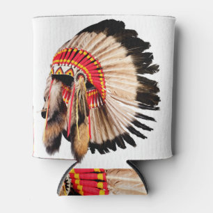 Native American headdress, chief illustration. Can Cooler