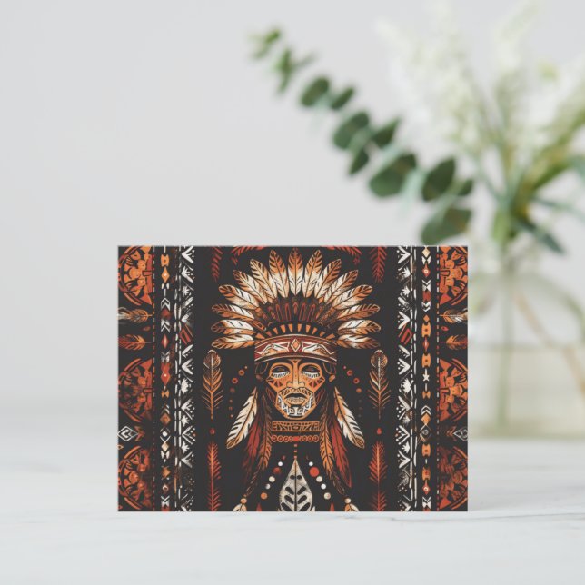 Native American Headdress Ethnic Art Tribe Postcard (Standing Front)