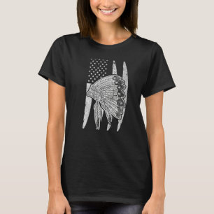 Native American Headdress Us Flag Indian Heritage T-Shirt