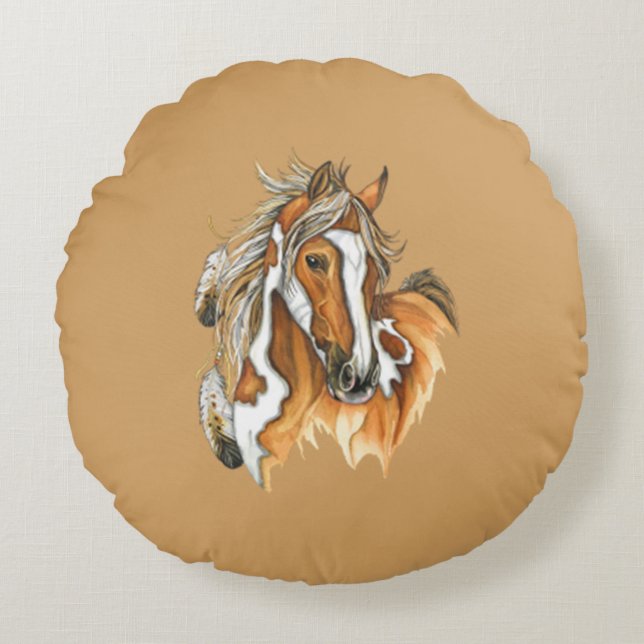 Native American Horse Round Pillow (Front)