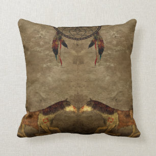 Native American Horses & Dream Catcher Throw Pillow