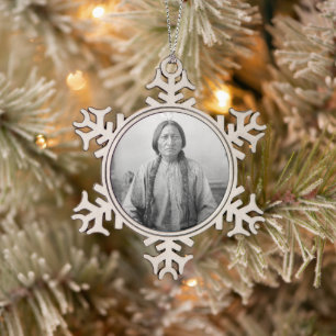 Native American Icon: Lakota Leader Sitting Bull   Snowflake Pewter Christmas Ornament