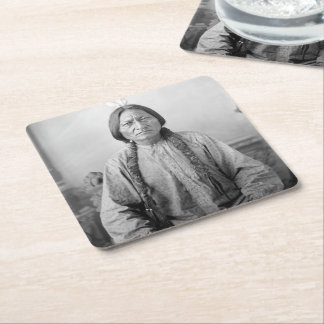 Native American Icon: Lakota Leader Sitting Bull   Square Paper Coaster