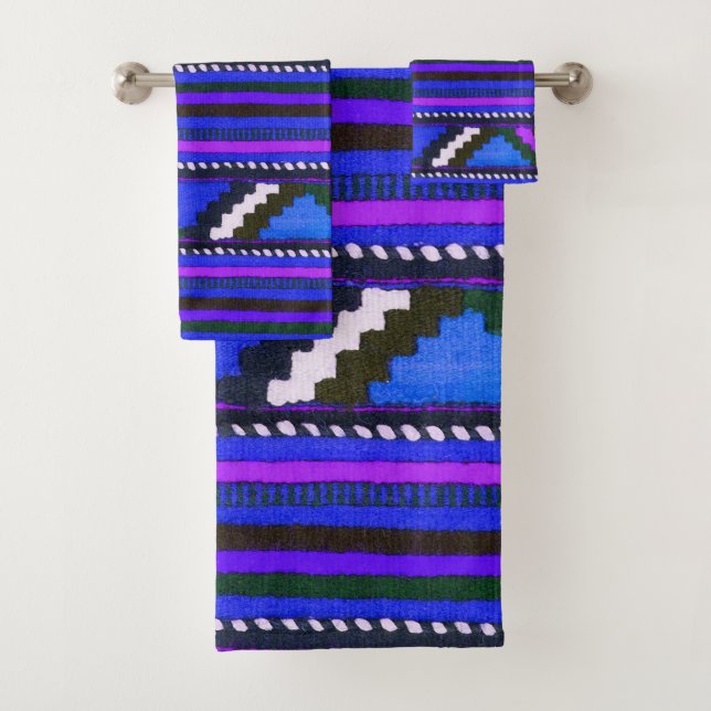 Native American Indian blue texture design Bath Towel Set (Insitu)