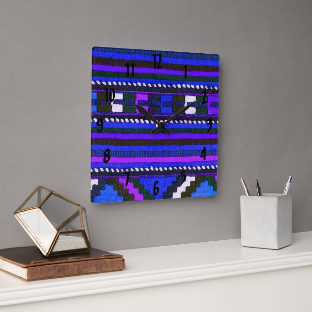 Native American Indian blue texture design Square Wall Clock (Office)