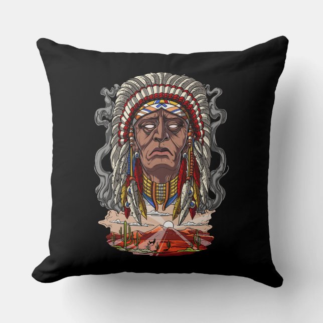 Native American Indian Chief Headdress Throw Pillow (Front)