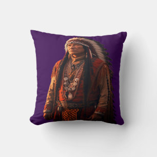 Native American Indian Chief In Full Dress on a  Throw Pillow