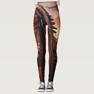 Native American Indian Chief on Customized Modern Leggings