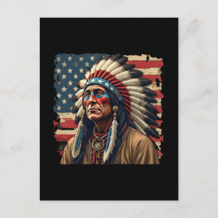 Native American Indian Chief Patriotic American  Holiday Postcard