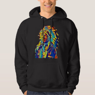 Native American Indian Chief Red Cloud Colourful Hoodie