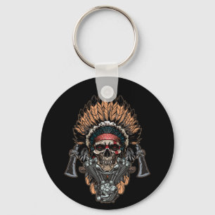 Native American Indian Chief Skull Motorcycle Keychain