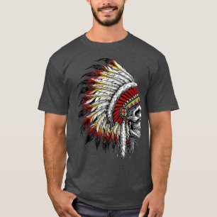 Native American Indian Chief Skull Motorcycle T-Shirt